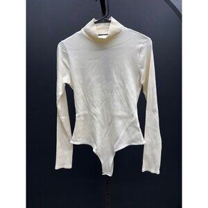 Lulu's Wilde Ivory Ribbed Long Sleeve Mock Neck Bodysuit